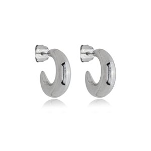 Brinco de argola liso banho em rodio branco