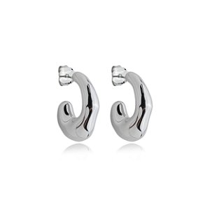 Brinco de argola liso banho em rodio branco