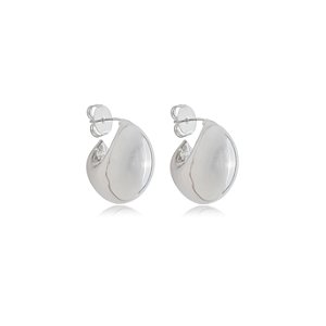 Brinco de argola liso banho em rodio branco