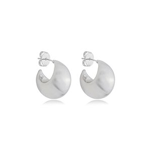 Brinco de argola liso acetinado banho em rodio branco