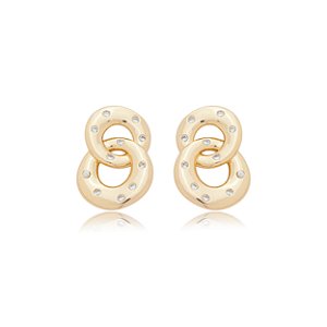 Brinco cravejado de zirconia cristal banho em ouro 18k