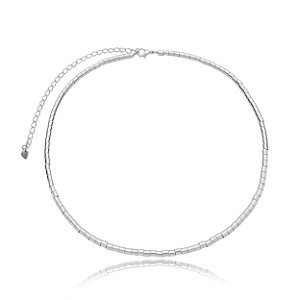 Colar de canutilho liso banho em rodio branco