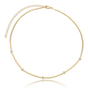 Colar de canutilho cravejado de zircônia cristal banho em ouro 18k