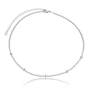 Colar de canutilho cravejado de zircônia cristal banho em rodio branco