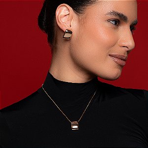 Conjunto de brinco e colar liso banho em ouro 18k