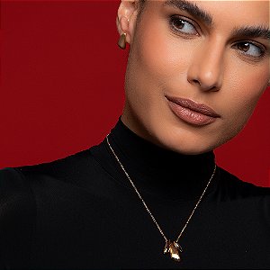 Conjunto de brinco e colar liso acetinado banho em ouro 18k