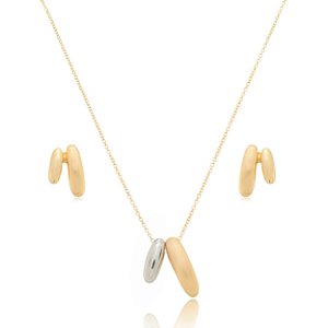 Conjunto de brinco e colar liso acetinado banho em ouro 18k