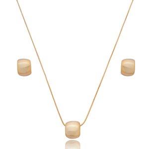 Conjunto de brinco e colar liso acetinado banho em ouro 18k