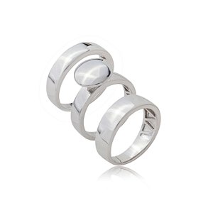 Trio de aneis liso banho em rodio branco