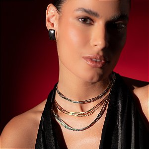 Colar de trio canutilho liso banho em ouro 18k