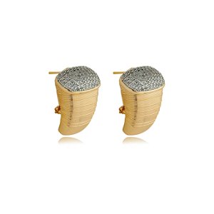 Brinco de argola cravejado de zirconia cristal banho em ouro 18k