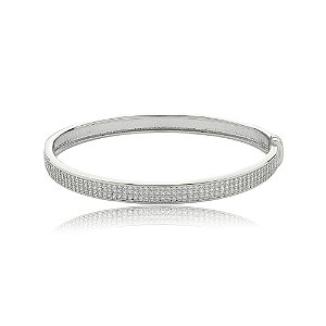 Bracelete cravejado de zirconia cristal banho em rodio branco