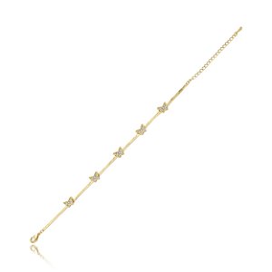 Pulseira de borboleta cravejada de zirconia cristal banho em ouro 18k