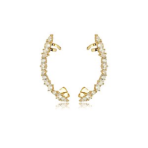 Brinco ear cuff cravejado de zirconia cristal banho em ouro 18k