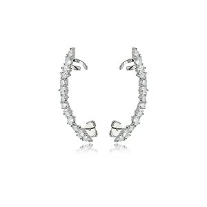 Brinco ear cuff cravejado de zirconia cristal banho em rodio branco