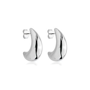 Brinco de argola liso banho em rodio branco