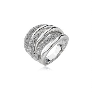 Anel cravejado de zirconia cristal banho em rodio branco