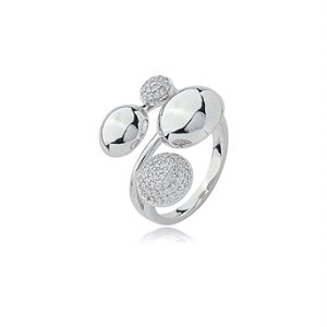 Anel cravejado de zirconia cristal banho em rodio branco