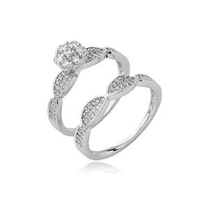 Dupla de aneis cravejado de zirconia cristal banho em rodio branco