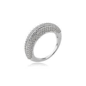 Anel cravejado de zirconia cristal banho em rodio branco