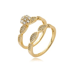Dupla de aneis cravejado de zirconia cristal banho em ouro 18k