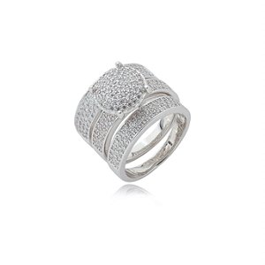 Trio de aneis cravejado de zirconia cristal banho em rodio branco