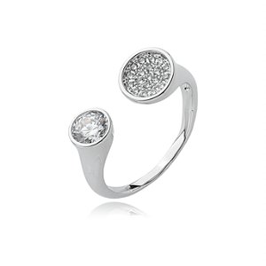 Anel cravejado de zirconia cristal banho em rodio branco