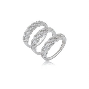 Trio de aneis cravejado de zirconia cristal banho em rodio branco