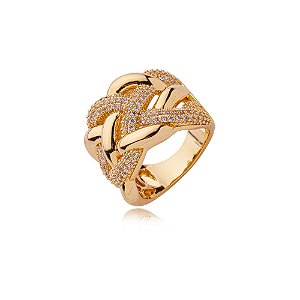 Anel dourado com zirconia cristal banho em ouro 18k