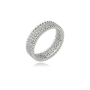 Anel cravejado de zirconia cristal banho em rodio branco