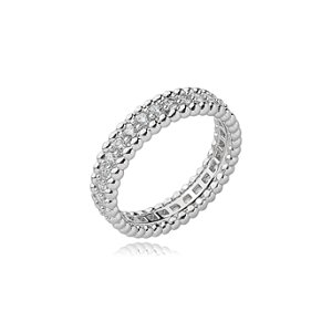 Anel cravejado de zirconia cristal banho em rodio branco