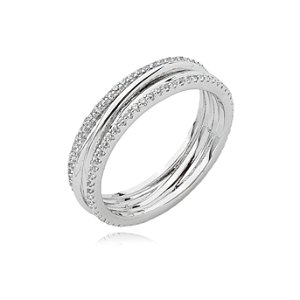 Anel cravejado de zirconia cristal banho em rodio branco