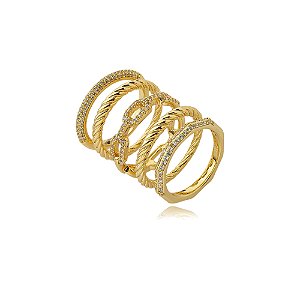 Conjunto de anel com zirconia cristal banho em ouro 18k