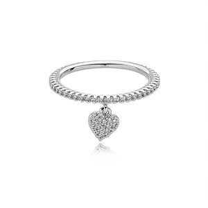 Anel cravejado de zirconia cristal banho em rodio branco