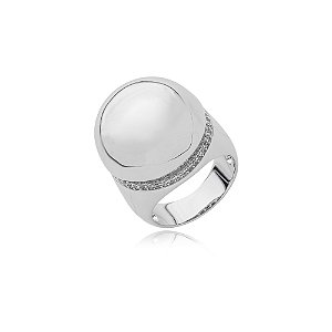 Anel cravejado de zirconia cristal banho em rodio branco