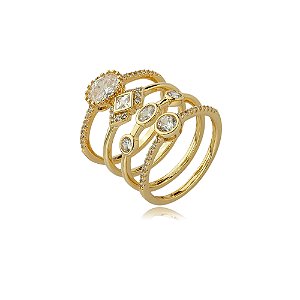 Conjunto de anel com zirconia cristal banho em ouro 18k