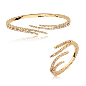 Conjunto de anel e bracelete cravejado de zirconia cristal banho em ouro 18k