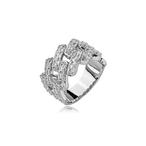 Anel cravejado de zirconia cristal banho em rodio branco