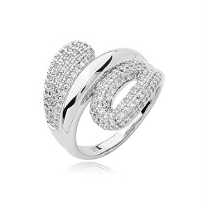 Anel cravejado de zirconia cristal banho em rodio branco