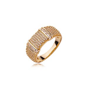 Anel dourado com zirconia cristal banho em ouro 18k
