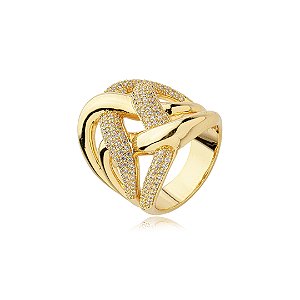 Anel dourado com zirconia cristal banho em ouro 18k