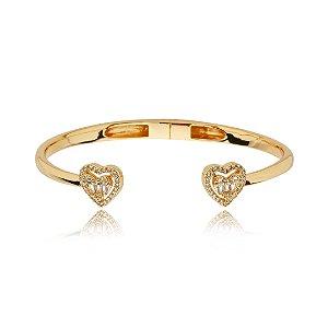 Bracelete de coração cravejado de zirconia cristal banho em ouro 18k