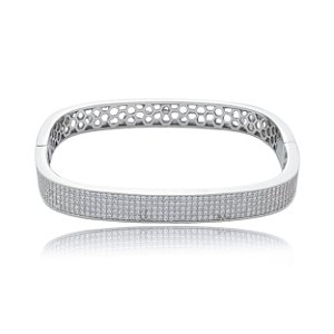 Bracelete cravejado de zirconia cristal banho em rodio branco