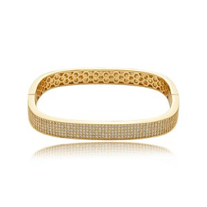 Bracelete cravejado de zirconia cristal banho em ouro 18k