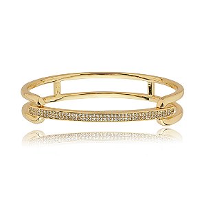 Bracelete cravejado de zirconia cristal banho em ouro 18k