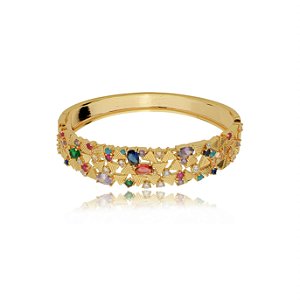 Bracelete cravejado de zirconia colorida banho em ouro 18k