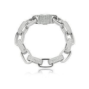 Pulseira cravejada com zirconia cristal banho em rodio branco