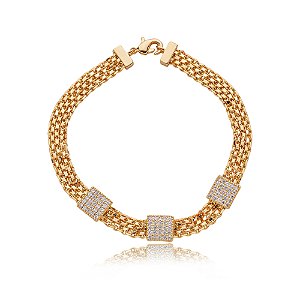 Pulseira cravejada com zirconia cristal banho em ouro 18k