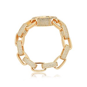 Pulseira cravejada com zirconia cristal banho em ouro 18k