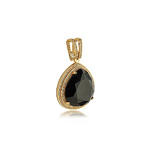 Pingente de luxo cravejado de zircônia ônix e cristal banho em ouro 18k